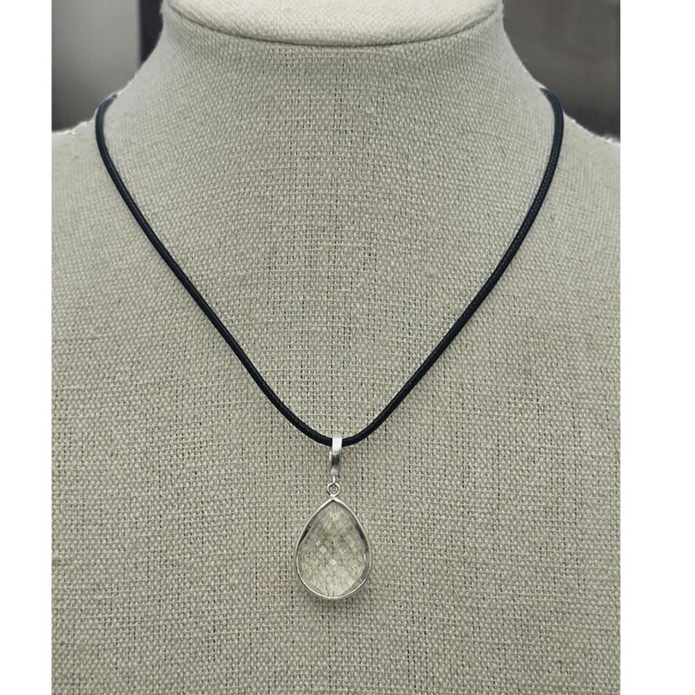 White Topaz Fauceted Teardrop Sterling Silver Pendant Necklace - Modern Chic